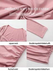 ARA CHIC Women's Sweetheart Neckline Long Sleeve Fitted Mini Dress, Side Ruched Slim Fit, Autumn Party Nightclub Dress - Pink - View 7