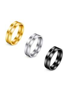 3 Pieces Set Minimalist Plain Band Stainless Steel Rings For Men, Non-Fade Men's Jewelry, Ideal For Daily, Party, Holiday & Birthday Wear - Multicolor - View 12