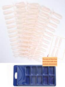 100pcs Translucent Nude Extra Long Boxed Fake Nails, Coffin Square Full Coverage Press-On Nails, Glossy Minimalist Fashion Acrylic Nails, DIY Nail Salon Design, Nail Extension Supplies - Apricot - View 8
