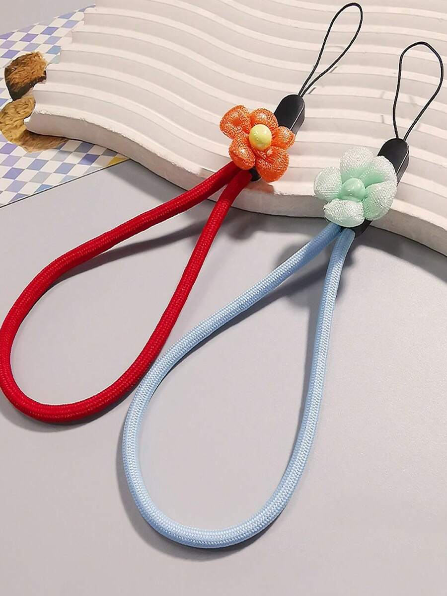 1pc Mesh Flower Nylon Short Phone Wrist Lanyard, Cute Floral Strap For Phone Case, Suitable For Daily Matching As Mobile Phone Pendant - Multicolor - View 1