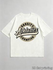Maglietta da uomo vintage varsity athletics champion con stampa grafica, oversize, maniche corte, girocollo, casual, ampia, vintage, streetwear, comoda, estiva, per uso quotidiano - Bianco - Visualizzare 4