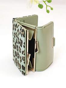 Leopard Print Snap Closure Short Women's Wallet, Three-Fold Multi-Function Purse, Solid Color Snap Closure Short Women's Wallet, Three-Fold Multi-Function Purse - Green - View 4