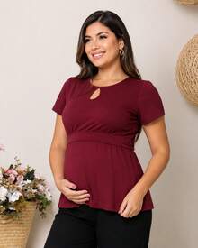 Blusa Gestante com Faixa Ajustável em Viscolycra Premium – Conforto e Elegância para a Gravidez - bordô - Visão 7