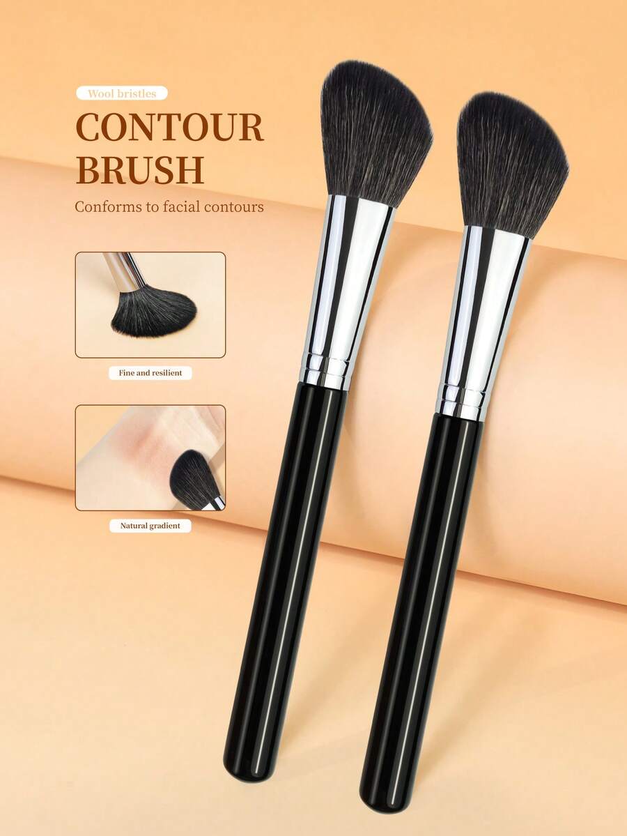 Slanted Cheekbone Blush Brush Contour Brush Multi-Functional Professional Makeup Tool With Wool Bristles For Better Pigment Pickup - Black - View 1