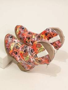 Toddler Paisley Flower Print Western Boots Vintage Chunky Heel Casual Mid-Calf Boots - Coral Orange - View 8