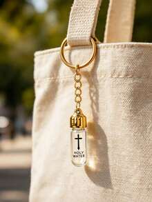 Mini Holy Water Bottle Keychain,Cross-Print Glass Baptismal Flask,Portable Religious Keychain Pendant,Car Key Fob Accessories,Bag Charms,Gifts. - Multicolor - View 5