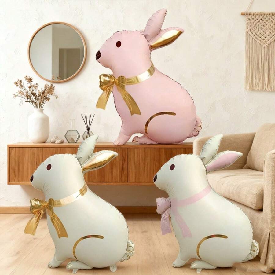 33 Inch Bow Rabbit Shaped Balloon, Birthday Party Celebration Decoration, Holiday Party Atmosphere Decor, Indoor Outdoor Room Scene Arrangement - Multicolor - View 1