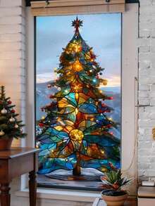1pc Large Double-Sided Christmas Tree Window Sticker, Suitable For Bedroom, Living Room Or Bathroom Window Decoration, Holiday Season Christmas Tree Glass Window Sticker Decor - Multi-color - View 3