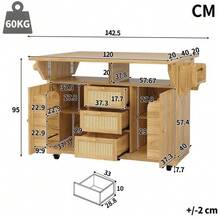 Foldable Serving Trolley, 95 Cm Kitchen Cart With Ergonomic Height, PE Rattan Drawers, Mobile Trolley For Kitchen, Balcony & Camping, Natural Brown - Natural Color - View 5