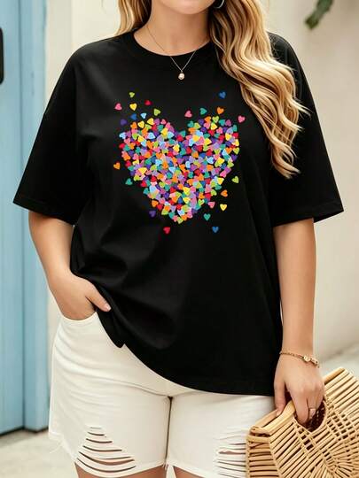 2026 Plus Size Women's Spring/Summer 100% Cotton T-Shirt, Breathable And Soft Round Neck Short Sleeve Top, Casual Sports Style T-Shirt