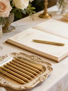 12支裝奢華金色圓珠筆 大容量可伸縮黑墨水筆 書寫順滑 適合婚禮新娘派對、商務辦公、日記，賓客禮品 - 金 - 查看 4