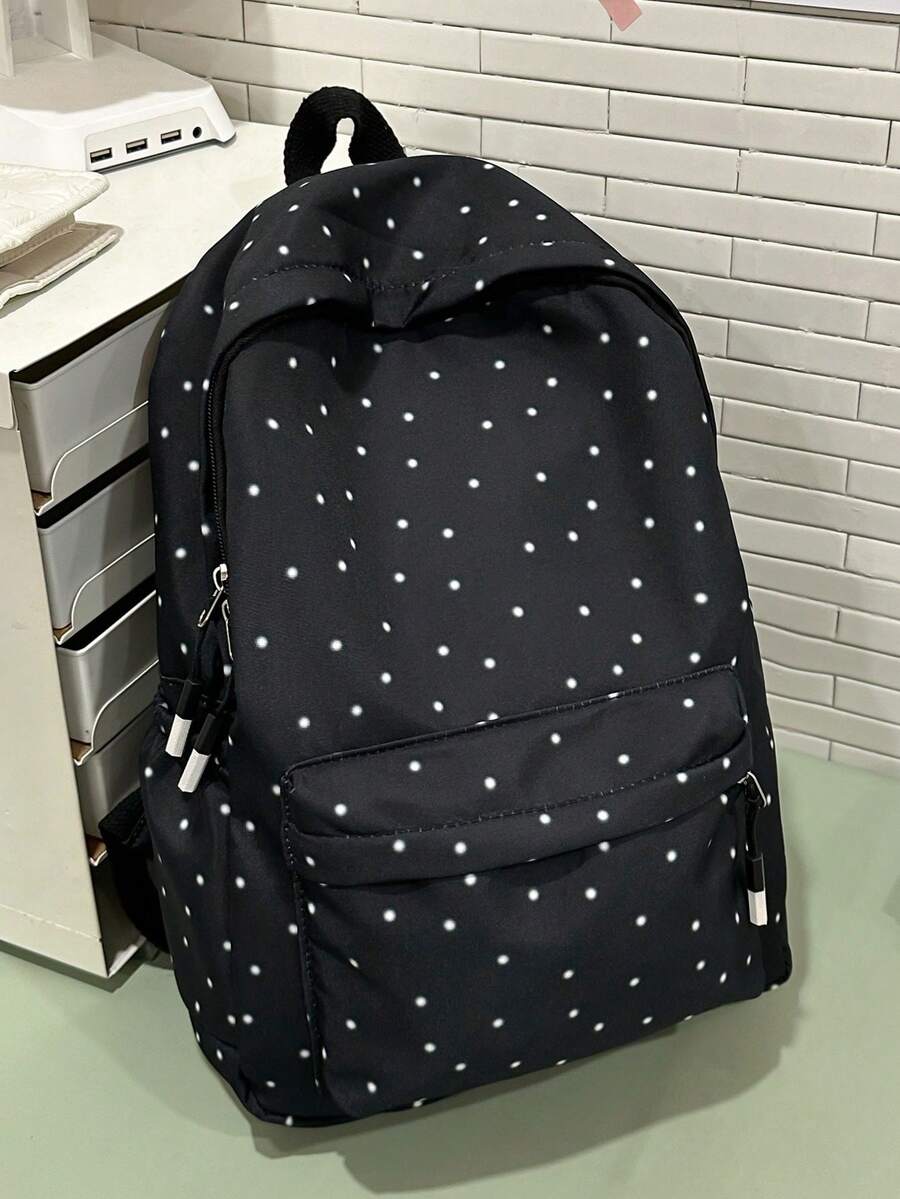 時尚波點大容量女款後背包，中學生與大學生校園書包
