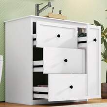 76 X 82, Freestanding Vanity, Fully Painted, Side Drawer, Ample Storage Space, Integrated Ceramic Sink, Low-Noise Sliding Rails, White. - 1 - View 11
