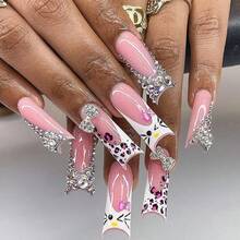 24pcs Short Square Blue French Pressure Nails, 3D Gel Drop Design, Perfect Fit Fake Nail Set, Including 1pc Jelly Gel, Daily Party Use, Leopard Print Pressure Nails, Reusable Full Cover Fake Nails, Female DIY Family Manicure Acrylic Nails - View 10