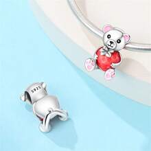 1pc Cute Cartoon Animal S925 Sterling Silver Charms, Enamel Dog Cat Fox Bear Panda Beads, DIY Bracelet Spacer Beads For Women Girl Daily Jewelry Gift - Silver - View 5