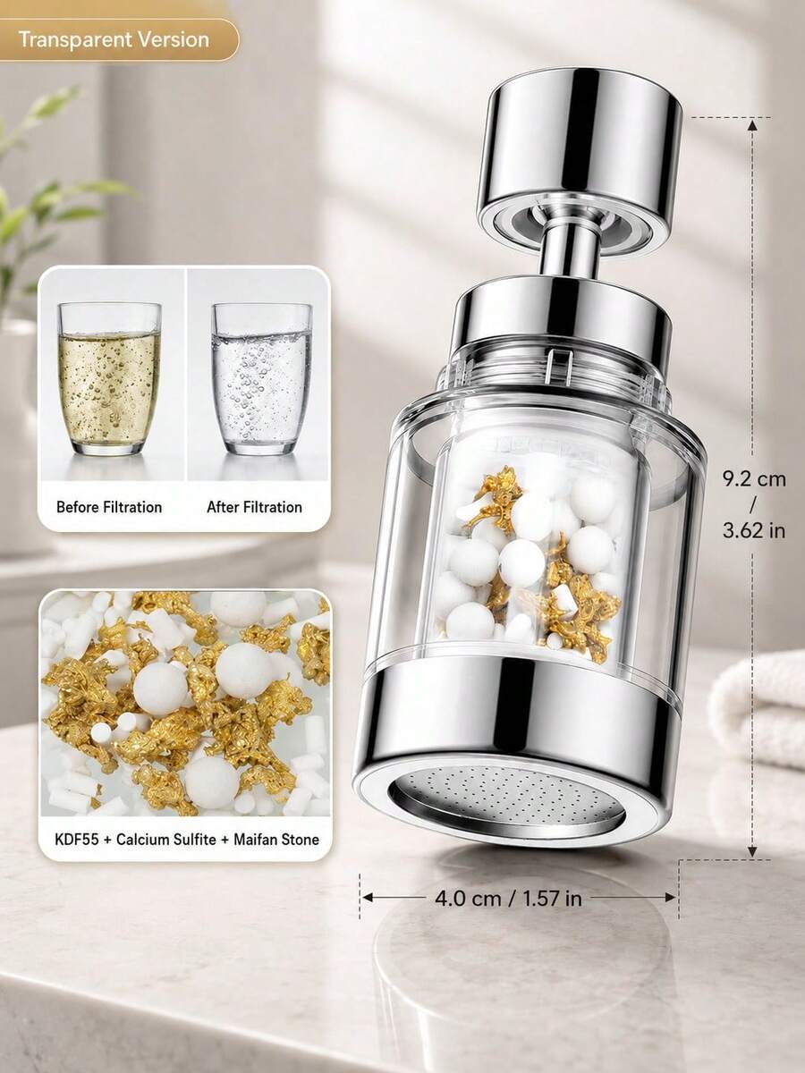 Kitchen Faucet Filter, Stainless Steel Tap Water Purifier, No Filter Replacement Needed, Extended Splash Guard - View 1