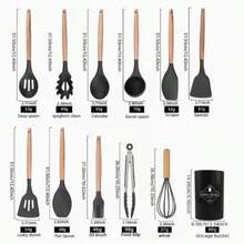 14-Piece Silicone Kitchen Utensil Set With Wooden Handles, Heat-Resistant And Non-Stick Cooking And Baking Tools, Including Spatulas, Spoons, Tongs, Whisks, Draining Spoons, Scrapers, Kitchen Prep Containers, And Household Storage Containers. - Green - View 4