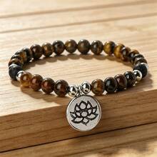 1 Pc Of Yoga Zen Style Simple And Versatile Lotus Pendant Bracelet For Men And Women To Pray For Blessings And Protect Themselves Buddha Bead Bracelet - Multicolor - View 8
