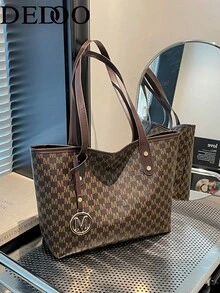 Dedoo Women's Shoulder Tote Bag, All-Over M Letter Pattern, Durable Composite Fabric, Large Capacity, Campus Backpack, Suitable For University Campus - Coffee - View 3