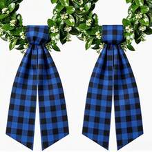 Paquete de 2 lazos de corona de búfalo para puerta de entrada de boj, guirnalda, porche, decoración de cinta clásico, accesorios de cumpleaños para patio, puerta, día festivo, 4 de julio - Azul - Ver 1