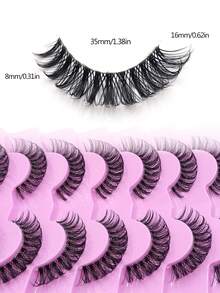 7 Pairs Russian Strip False Eyelashes, Fluffy Soft Thin Faux Mink Lashes, Enhance Eye Radiance, Suitable For Daily, Party, Date Makeup And Eyelash Extensions - Black - View 5