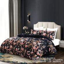 Black Floral Duvet Cover Set Full/Queen Comforter Cover Set 90"X90"Duvet Cover With Zipper Closure And 2 Pillow Shams Microfiber Soft Lightweight 3pcs Garden Farmhouse Plant Bedding Set - 黑色 - 查看 12
