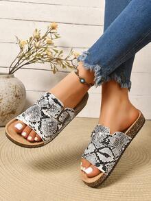 New Thick Sole Women's Slippers, Summer Beach & Home Wear, One-Strap Buckle Sandals - Black and White - View 2