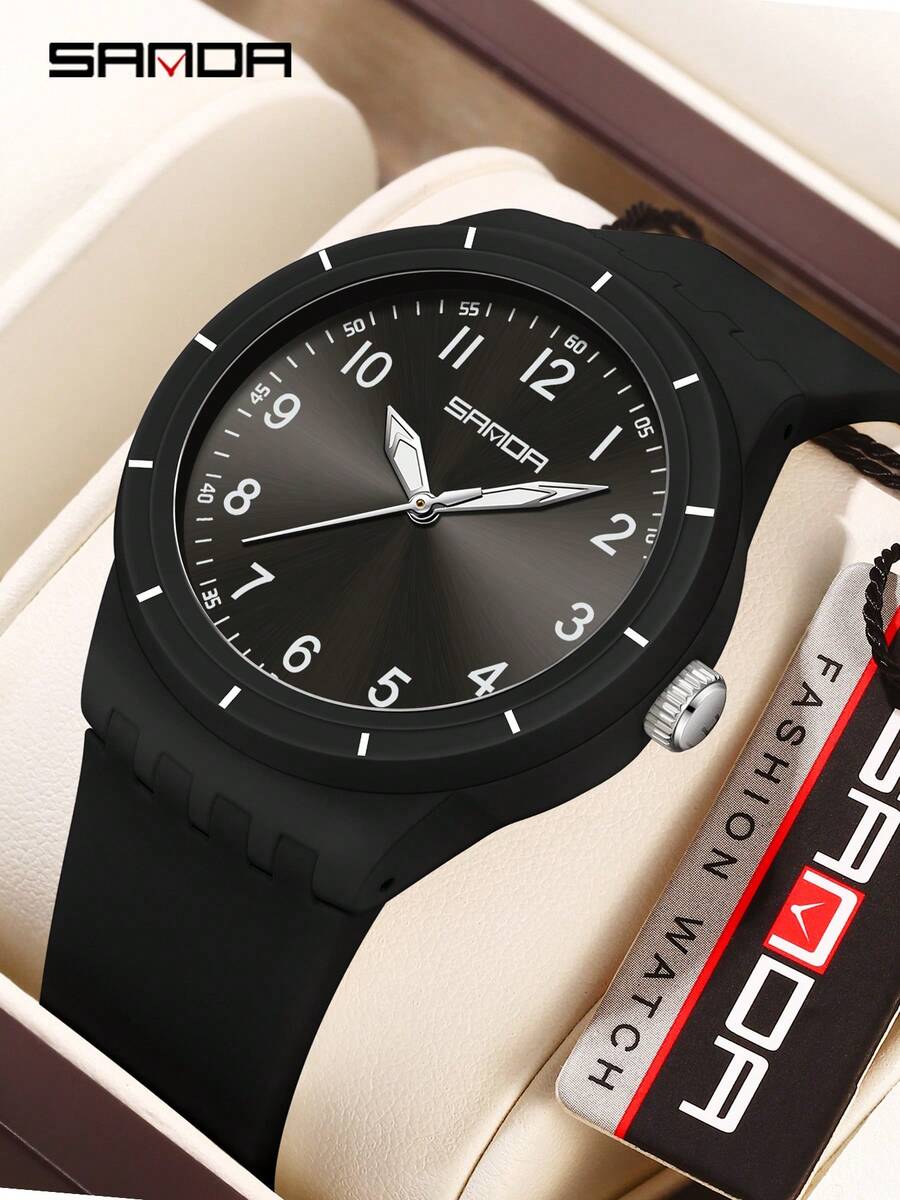Unisex Minimalist SANDA Quartz Wristwatch, Sweat-Resistant Flexible Silicone Strap, Waterproof Shock-Resistant Easy-To-Read Pointer Watch, Suitable For School And Daily Wear