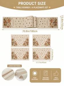 Autumn Mushroom Pattern "Autumn Blessing" Desktop Linen Table Flag+Placemat Set, Natural Style Home Decoration Table Flag, Foldable And Easy To Care For Kitchen Countertop Placemat, Autumn Decoration, Preferred Kitchen Supplies. - Multicolor - View 16