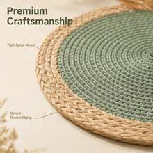 4/6pcs Round Dual-Color Woven Placemats, Thick Anti-Slip Heat-Resistant Table Mats, Durable Hemmed Polypropylene Washable Dining Mats, Suitable For Kitchen Dining Table, Autumn Home Decor, Daily Dinner, Party, Banquet Home Use - Green - View 5