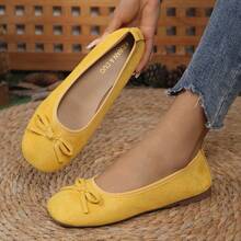 Preppy Style Bow Ballet Shoes Women's Soft Sole Versatile Slip-On Shoes - Yellow - View 13