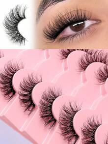 Asiteo 7 Pairs Luxury Thickened Random Eye Tail False Eyelashes, Faux Mink Half-Length Eyelashes With Clear Band, Cat Eye Style, Natural Fluffy Curly Full Coverage False Eyelashes, Essential Makeup Tool For Travel - Black - View 2