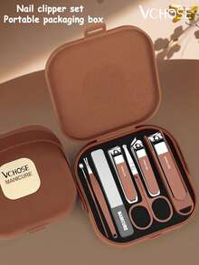 VCHOSE Juego de 7 piezas de cortaúñas, kit de manicura portátil a prueba de salpicaduras, recortador de uñas, cortaúñas, herramientas para el cuidado de las uñas - Multicolor - Ver 3