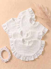6 piezas Baberos de bebé de algodón puro con diseño de volantes y botones a presión para primavera/verano, baberos suaves y amigables con la piel para bebés, toallas multiusos adecuadas para uso diario en todas las estaciones - Multicolor - Ver 6