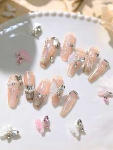 10pcs Ice Crystal Butterfly Nail Art Charms Handmade Rhinestone White Powder Crystal Nail Decor, Suitable For Nail Art Embellishment And Resin Craft Decoration, Random Color - Multicolor - View 4