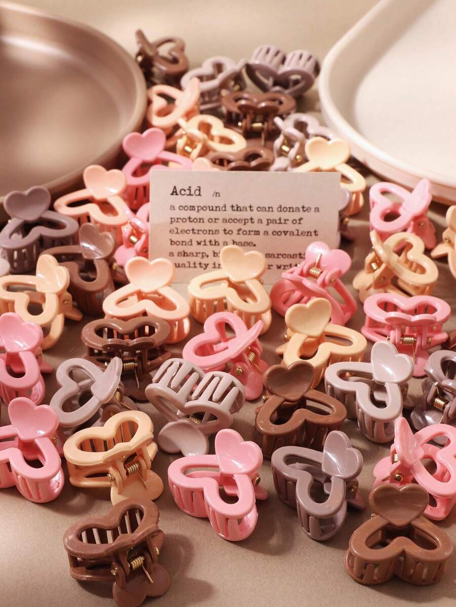 10 piezas de mini pinzas de garra con forma de corazón color café rosa para mujeres, pinzas para la parte superior del cabello, pinzas para el lado del cabello, accesorios de cabello de princesa lindos y de moda - Multicolor - Ver 1