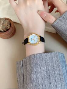 1 pieza Reloj de cuarzo para mujer estilo retro con correa ajustable, forma elíptica con escala de números romanos, compacto y perfecto para uso diario - Negro - Ver 4