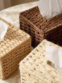 1 pieza Caja de pañuelos tejida a mano, rectangular con tapa, caja decorativa de estilo bohemio tejida, adecuada para almacenamiento en habitaciones de bebé, dormitorios y baños - Multicolor - Ver 6