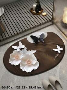 1pc Faux Wood Grain Floral & Butterfly Design Floor Mat, Bathroom Mat, Toilet Mat, High-End Rubber Carpet, Bathroom Rug, Doormat, Small Rug, Carpet, Home Decor, Area Rug, Outdoor Mat, Bedroom Carpet, Washable Rug - Multicolor - View 9