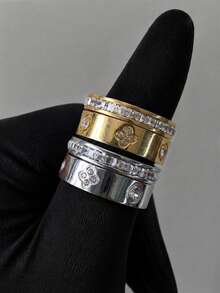 2Pcs Stainless Steel Plated 18K Gold Four-Leaf Clover Rings, Elegant Ladies Bangle Jewelry, Suitable For Daily Wear And Gift - SGS095 - View 14
