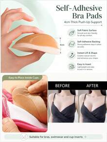 Self-Adhesive Bra Pads Inserts, Thickened Push Up Breast Cup Enhancer, Reusable Invisible Lift Bra Padding For Swimwear & Bikini - Multicolor - View 7