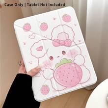 White Rabbit, Strawberry And Heart Pattern Painted Effect Tablet Protective Case With Stand, Compatible With Honor 8/9/10/X8/X8A/X9/X8Pro/X9Pro/ MatePad Se 11 Inch/MatePad 11 Inch/11.5 Inch/MatePad Pro/Apple 10th/11th Gen 2025 (A16)/ Galaxy Tab A7/A9 And Other Popular Models - Style 17 - View 4