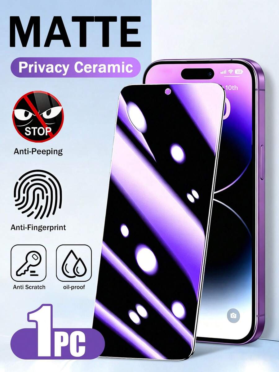 1pc Anti-Blue Light Ceramic Soft Film Matte Frosted Privacy Screen Protector For IPhone 17 Pro Max [6.9 Inch]. Made Of TPU Soft Film Material, Anti-Drop And Anti-Collision, With Anti-Peeping Function, Only Visible From The Front. - Black - View 1