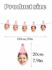 7/14/21件客製化人臉生日橫幅 1歲生日照片掛飾 個性化首歲生日派對裝飾 返校季 - 彩色 - 查看 3