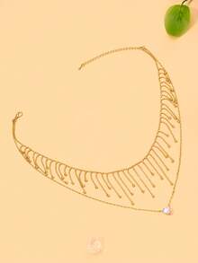 FAAABULS 1pc Women's Gold Tassel Choker Necklace, Multi-Layer Draped Chain With Exquisite Pendant, Suitable For Beach, Party, Music Festival - Gold - View 4