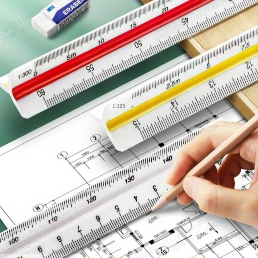 [1 قطعة مسطرة مثلثية كبيرة] 1 قطعة مسطرة مثلثية - مقياس كبير، أداة رسم دقيقة وتصميم معماري، خطوط متوازية، لون عشوائي - قطعة واحدة - مشاهدة 1