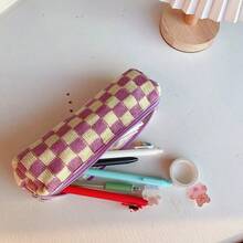 格紋拼接大容量鉛筆袋，適合學生、男孩與女孩使用。多功能鉛筆袋，可用作鉛筆袋、化妝盒、盥洗用品袋等，設計簡約，實用方便。 - 彩色 - 查看 1