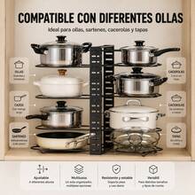 Adjustable Black Carbon Steel Pot And Pan Organizer, Double-Sided 8-Tier Kitchen Storage Rack For Cabinets And Countertops, 42x20x54.5cm - 黑色 - 查看 5
