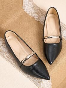 Pointed Toe Low Vamp Bow Flat Shoes, Delicate Satin Texture Soft And High-End, Versatile Shoes. - Black - View 2