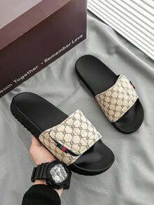 Summer Men's Casual Sandals - Thick Sole Fashion Bedroom Home Flip-Flops, Sports Plus Size Beach Sandals, Sizes 39-47 - Black and White - View 1